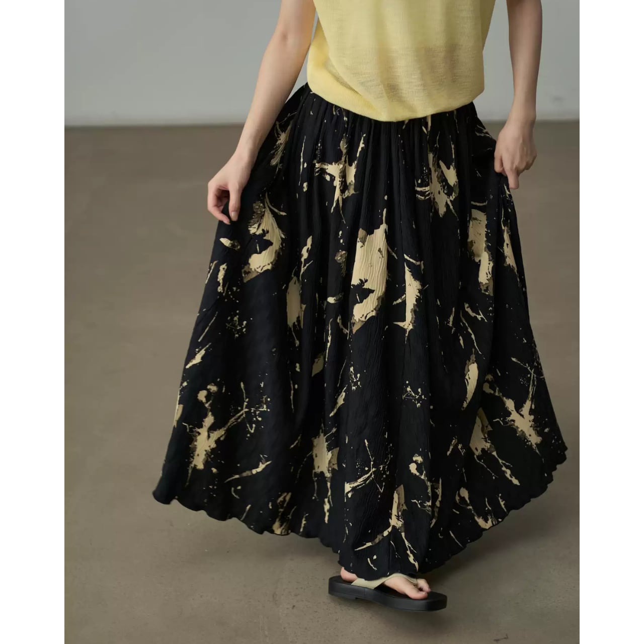 モードアートプリントプリーツロングスカート SK3389