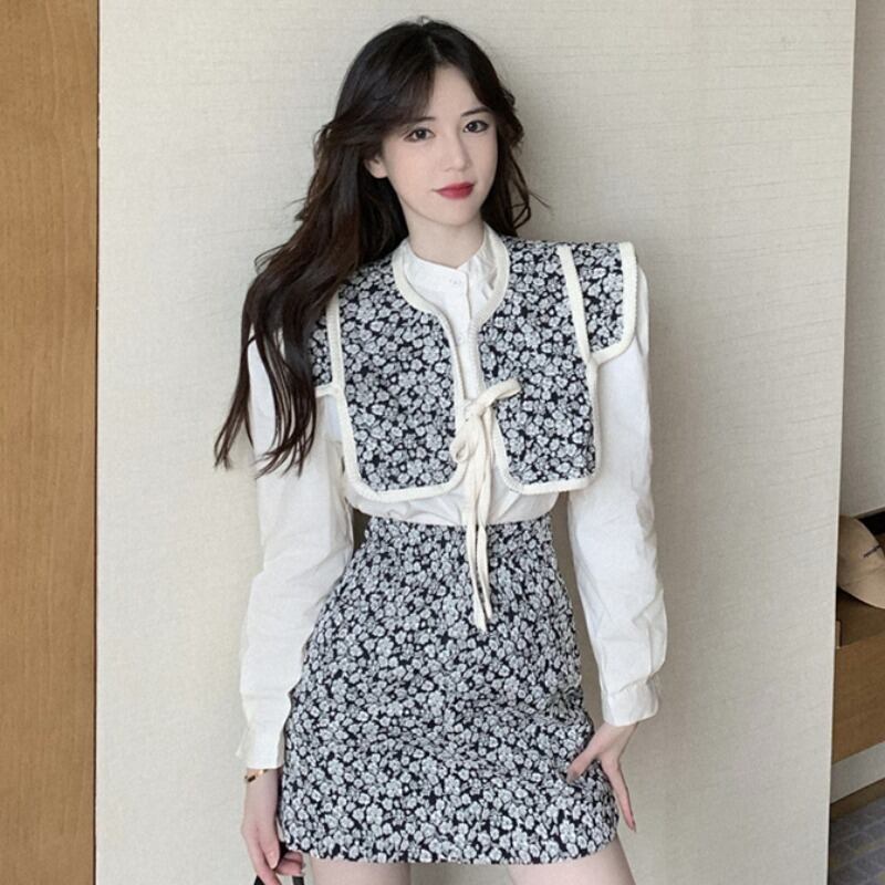 スタイルレディースFlowerデザイン ショートトップス ハイウェストウェストオータムスカート 秋物 フラワーデザイン YY-ファッション528484301