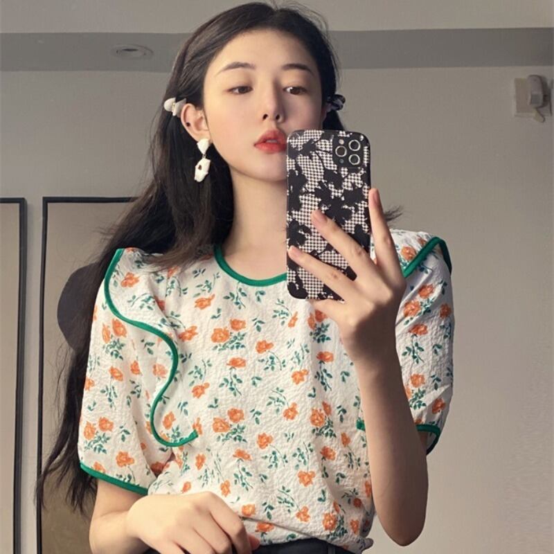 シャツ トップス サマー薄手スリーブフローラルスタンダード レトロ 夏物 花柄 YY-ファッション48455820292