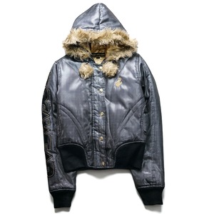 "ROCA WEAR" Vintage faux fur hooded short flight jacket