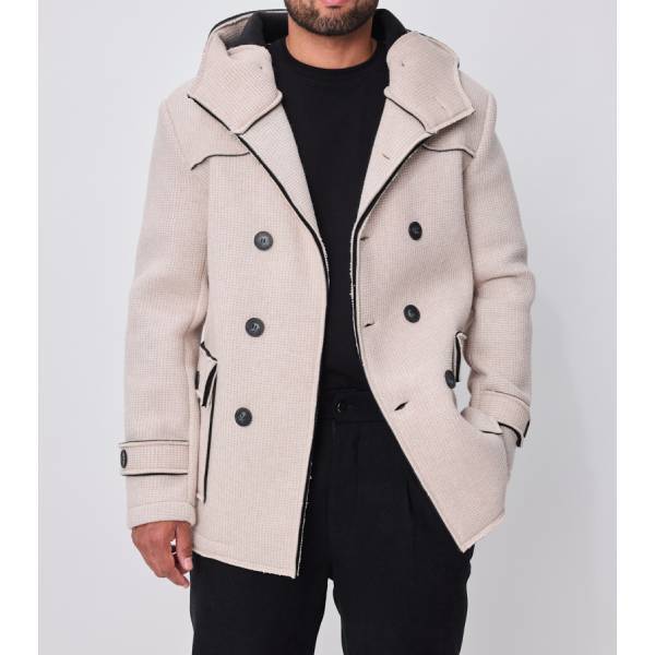 ベージュ ピケネオプレイン ハーフコート フードコート メンズアウター