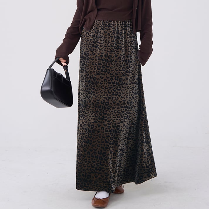 Leopard slim a-line midi skirt S49