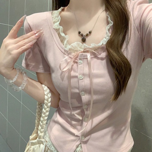 3色／レイヤードレースリブトップス ・70321