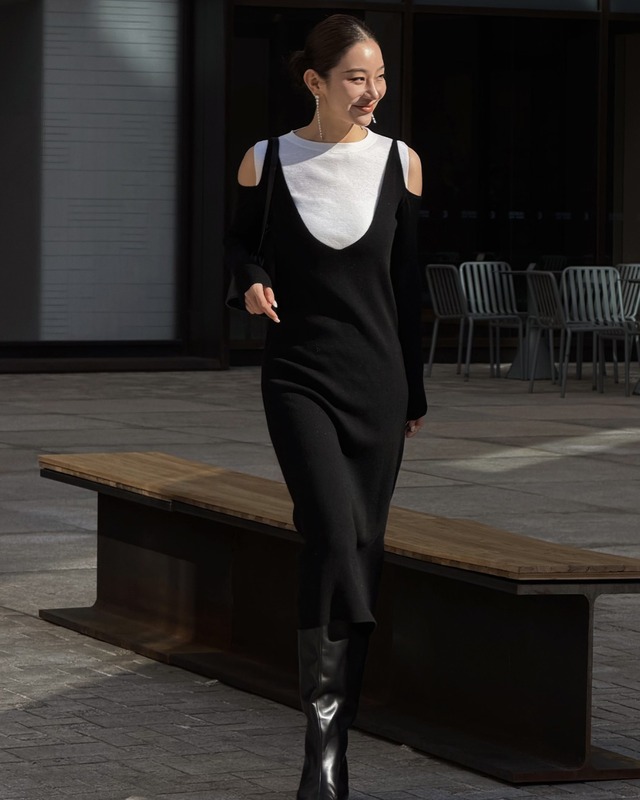 レイヤード風ニットワンピース　A25329