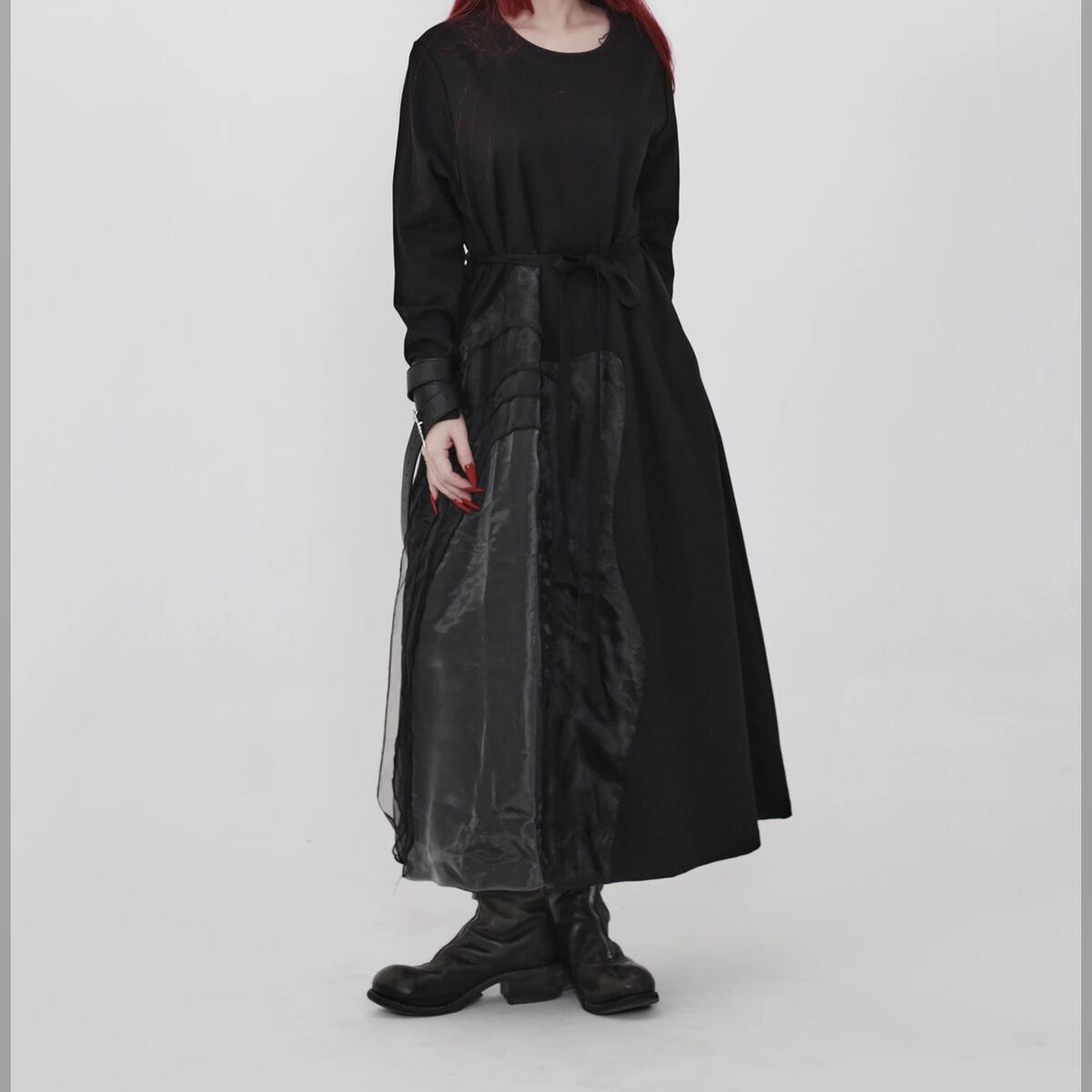 シアー切り替え アシンメトリー ロングワンピース 1color ON1097