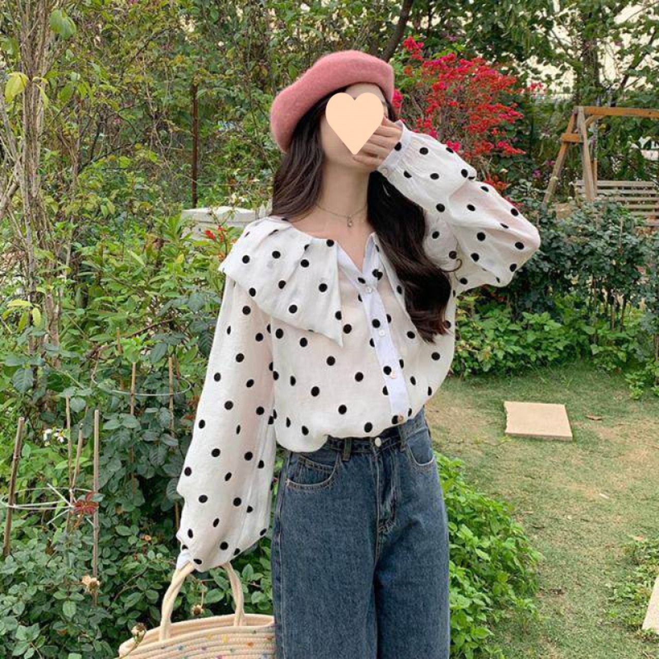 ドット柄シフォンブラウス