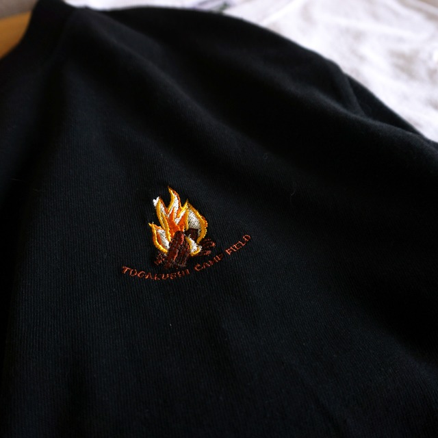 焚き火刺繍ロングTシャツ【ブラック】