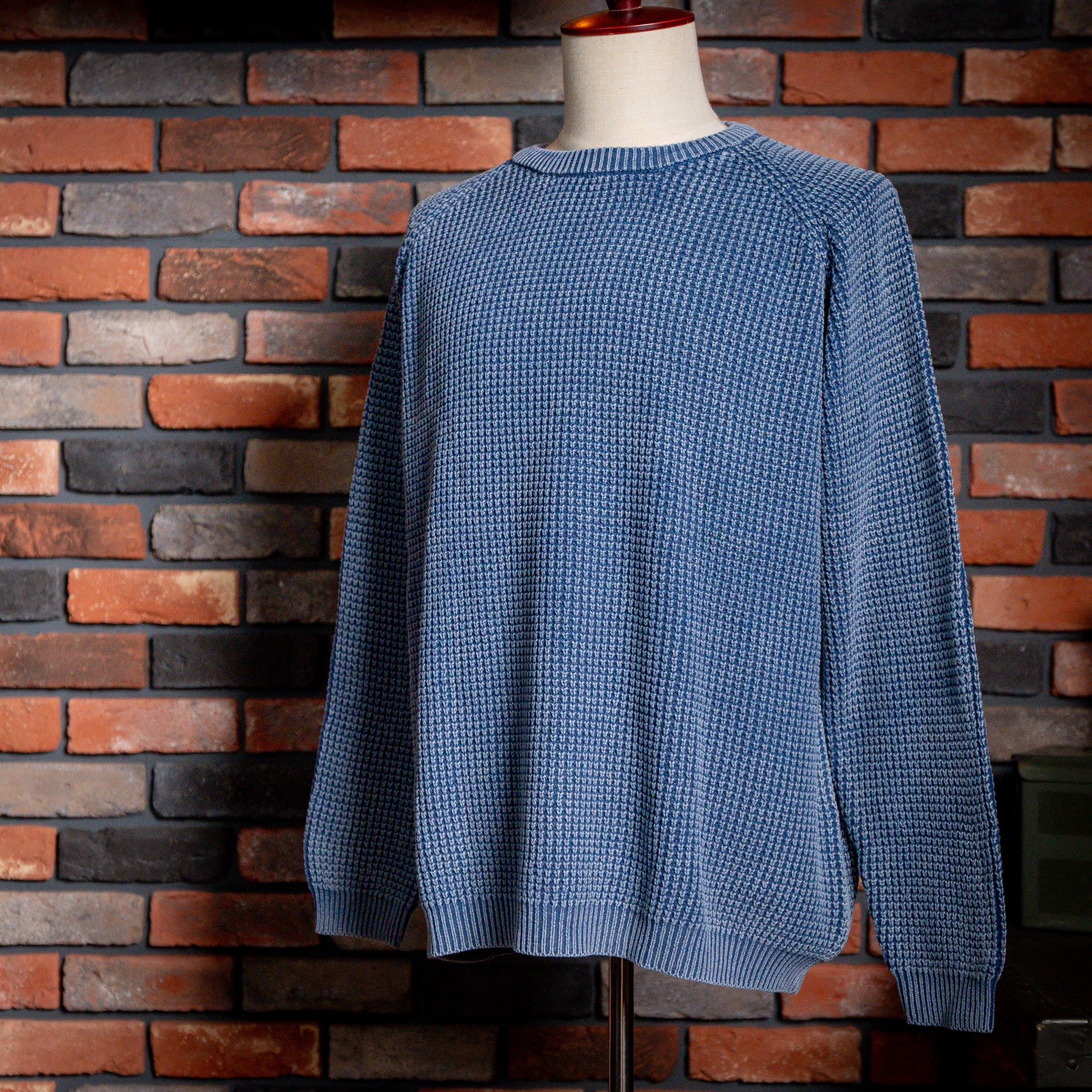 【Authentic Reproduction Products®】"Fade Navy" CTTN Waffle Knit Mineral Breach P/O Sweater 新品 ブリーチニット 紺 コットン100% セーター フリーサイズ