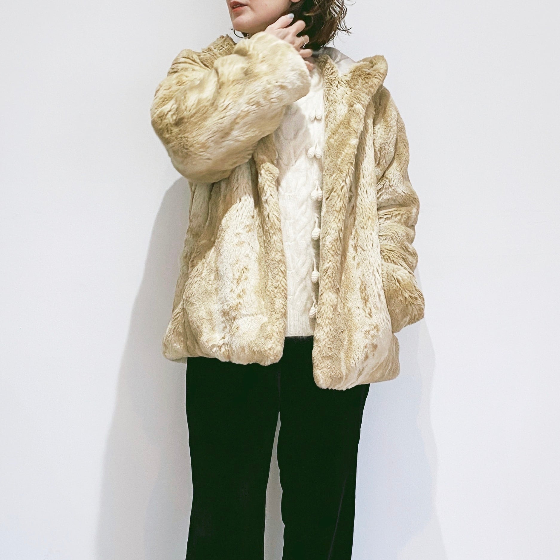 ◼︎90s faux fur hooded jacket blouson from U.S.A.◼︎ | The VINTAGING powered  by BASE