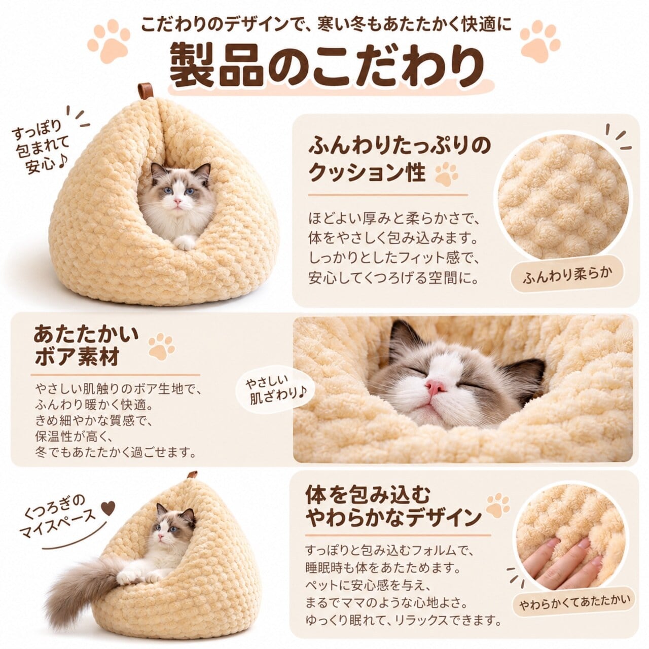 HY 1203 . ふわふわ包み込みペットベッド 猫・小型犬用 あったかドーム