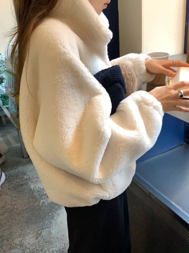 [OUNCE] high neck fur zipup mustang