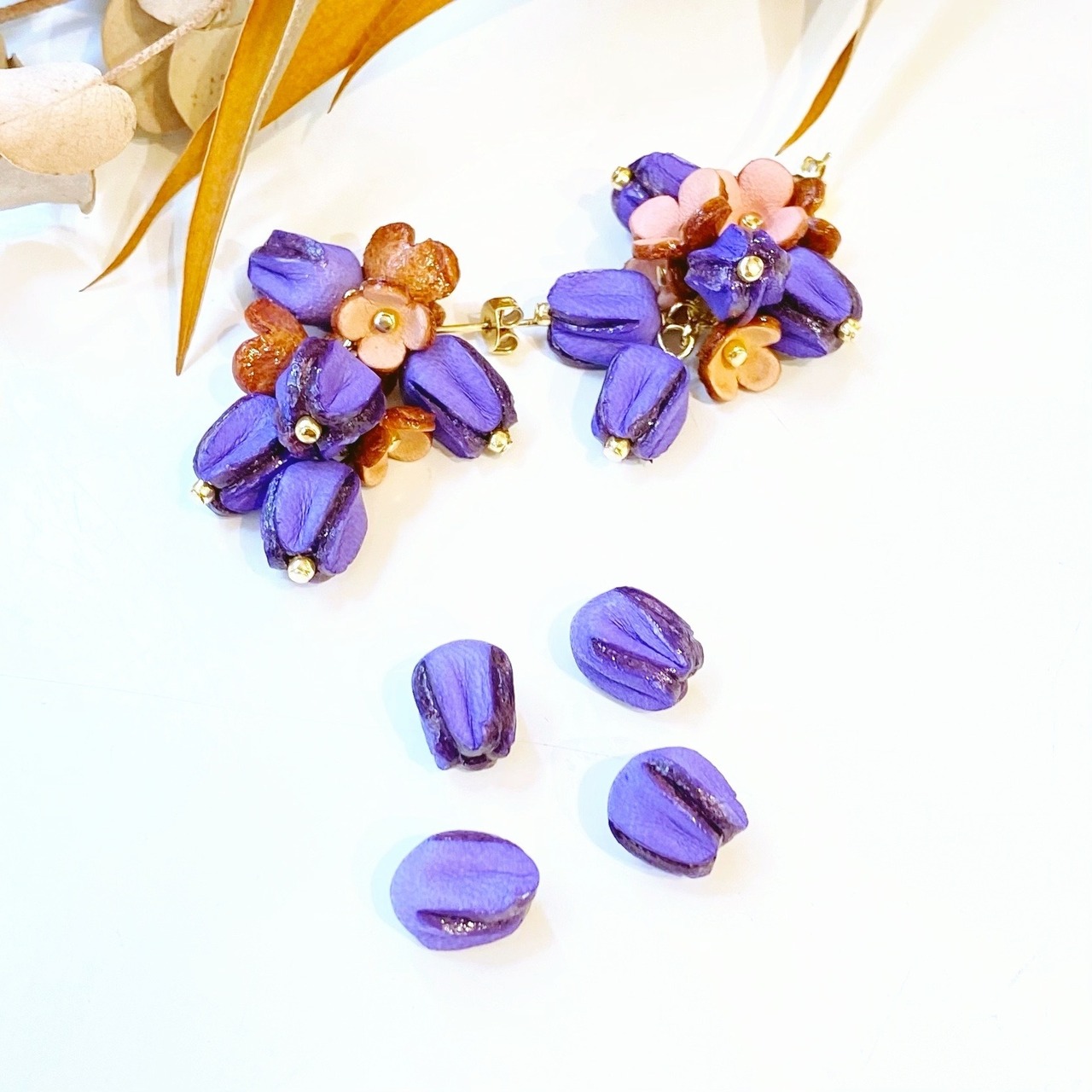 【レザーフラワーパーツ】エリカ(ペールパープル）2個入 - 3