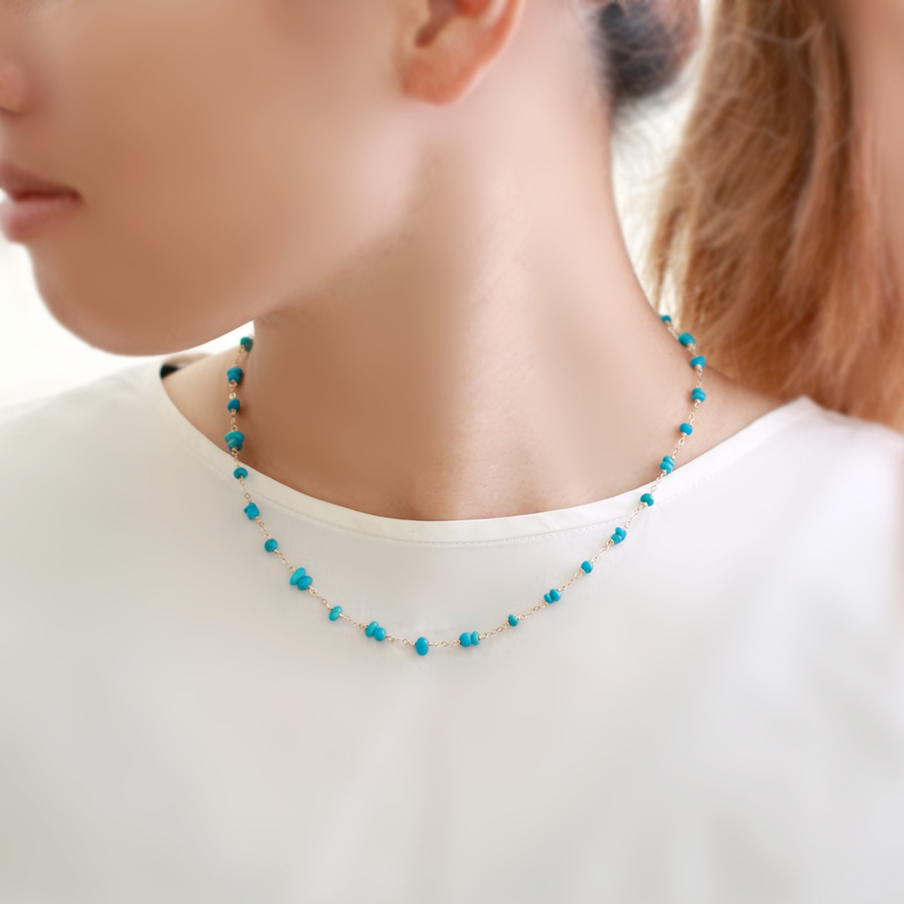 爽やかなブルー！ターコイズ眼鏡留め ネックレス K14GF ne1215