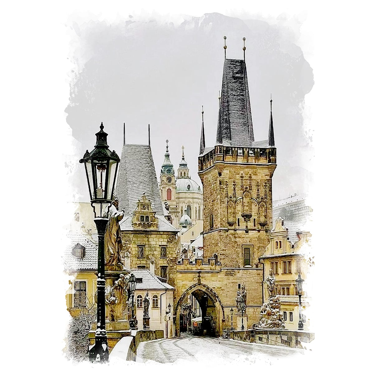 絵画 風景画(街並み) チェコ プラハ カレル橋 インテリアアート額付き 