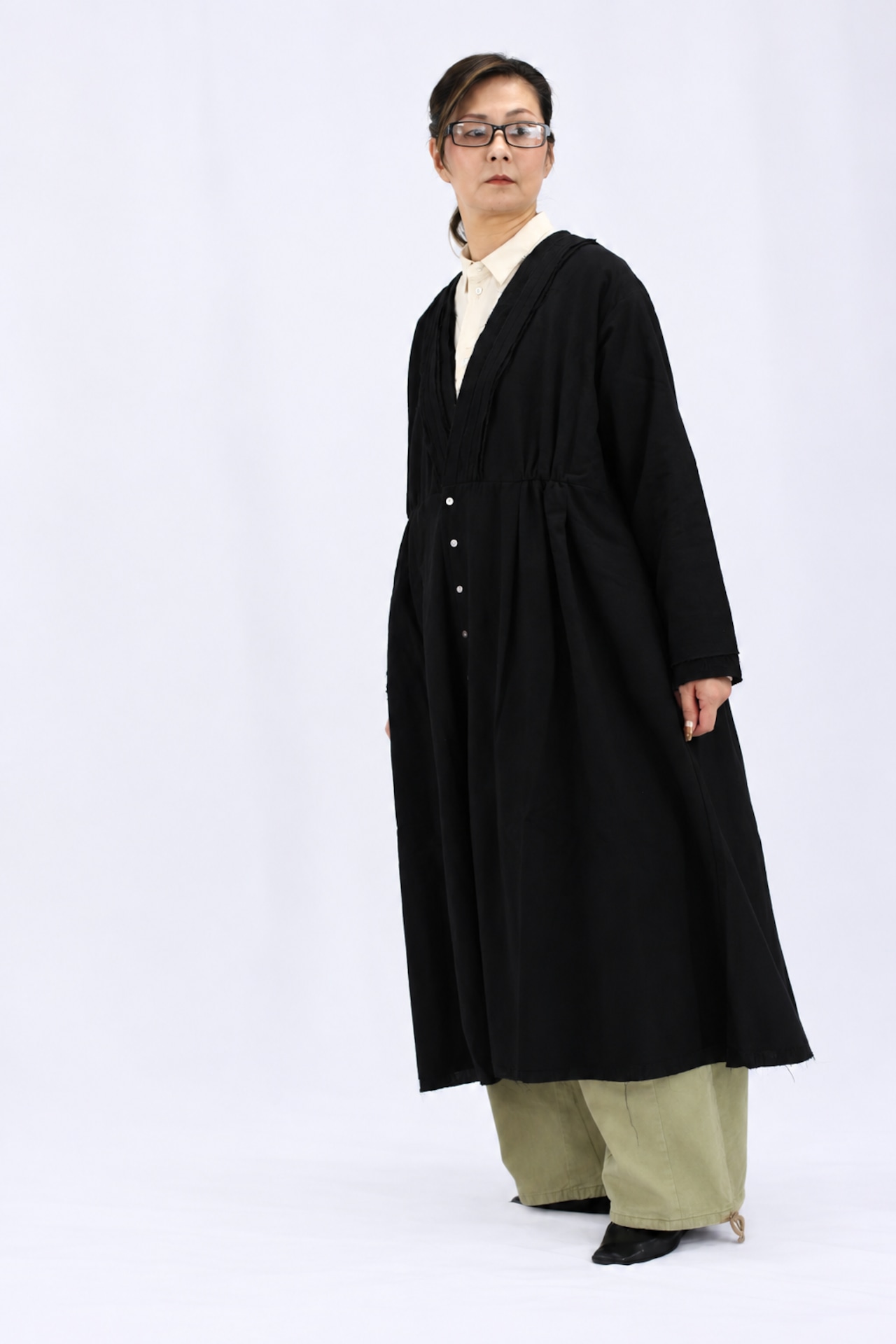 【GUPTIHA】Sobakasu Khadi Millefeuille Collar Dress / D.Navy(63209-096)