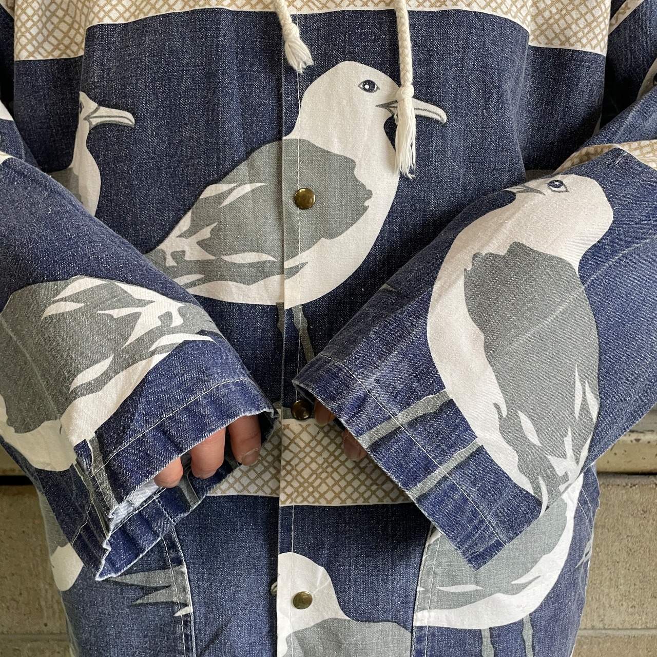 90年代 USA製 MICHIGAN RAG CO ミシガンラグ カモメ柄 総柄 コットン 