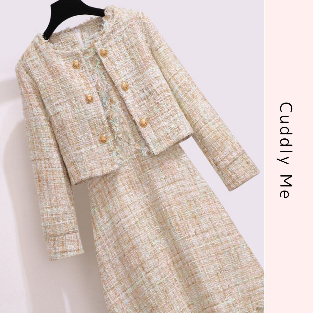 ツイード フリンジ ワンピース ジャケット セット