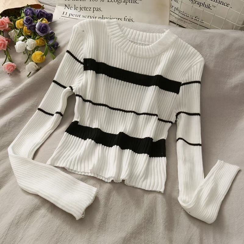 ランダムボーダーリブニット