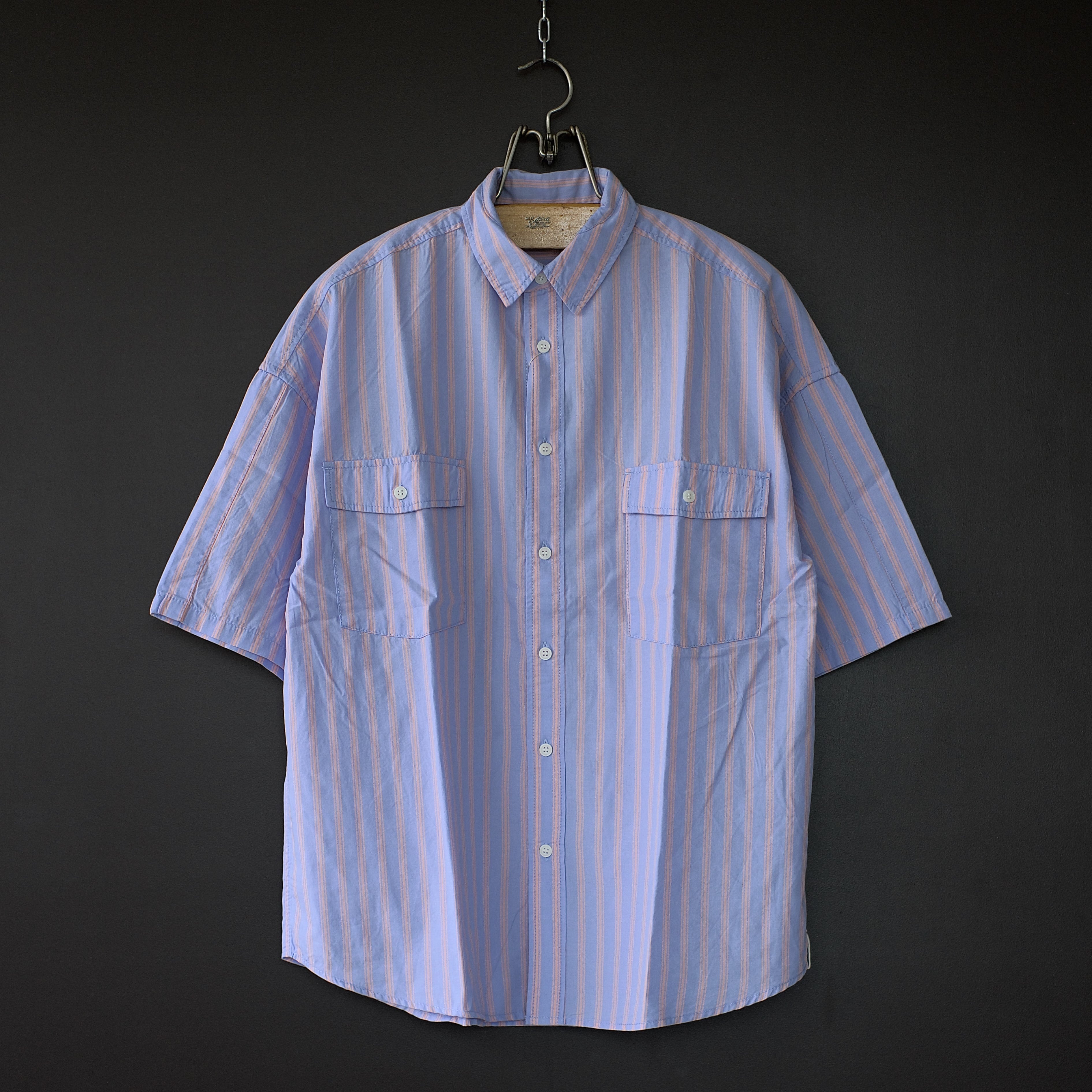 modem design】stripe wide s/s shirt (sax × pink) dros dro