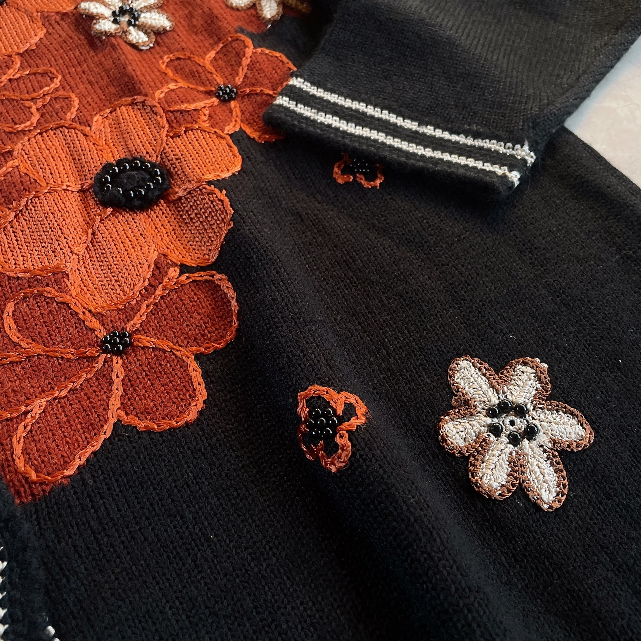 used レトロ 花 刺繍 ニットカーディガン古着 ヴィンテージ vintage ...