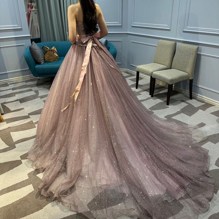 カラードレス ピンク紫 ベルト キラキラグリッターチュール プリンセス  