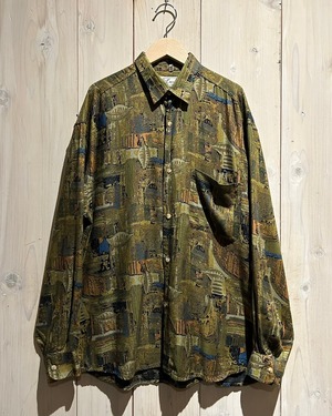 【a.k.a.C.a.k.a vintage】Art Pattern Vintage Loose L/S Viscose Shirt