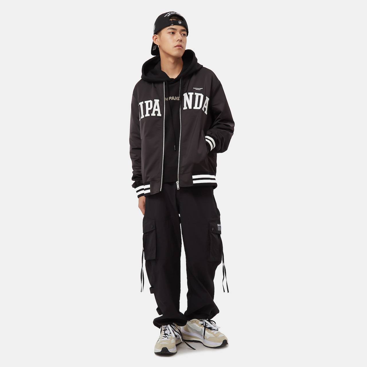 【HIPANDA ハイパンダ】 ロゴ刺繍 スタジャン  LOGO EMBROIDERY BASEBALL JACKET / SILVER GREEN・BLACK