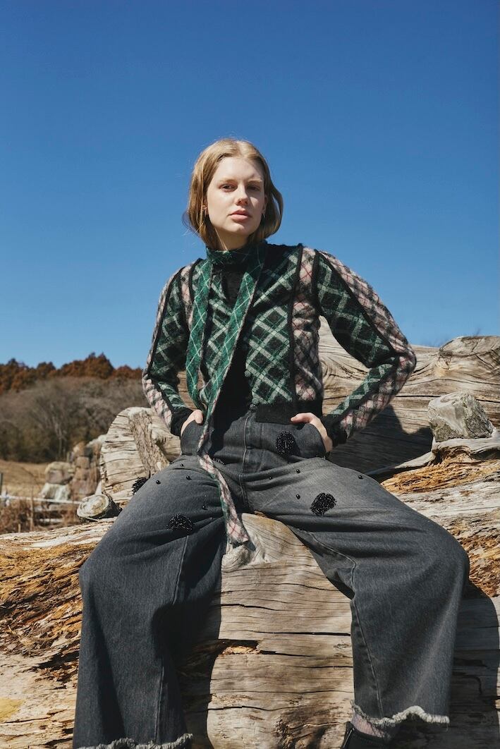 OPEN SESAME CLUB / Heritage Check Cardigan / Green