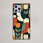 受注生産 iPhoneケース 白い鳥と花のナイト民芸柄｜鳥モチーフ FMSY063B
