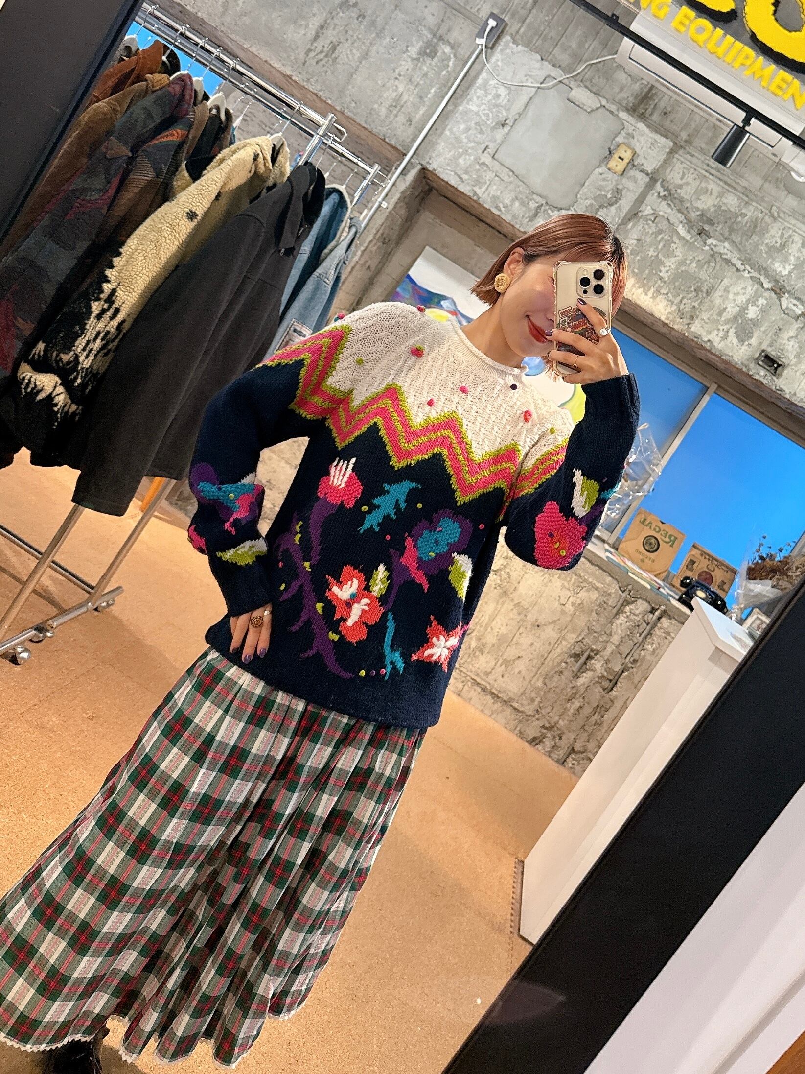 KNITTED BY HAND フラワーニットセーター カラフル | 古着屋 VISIONCO