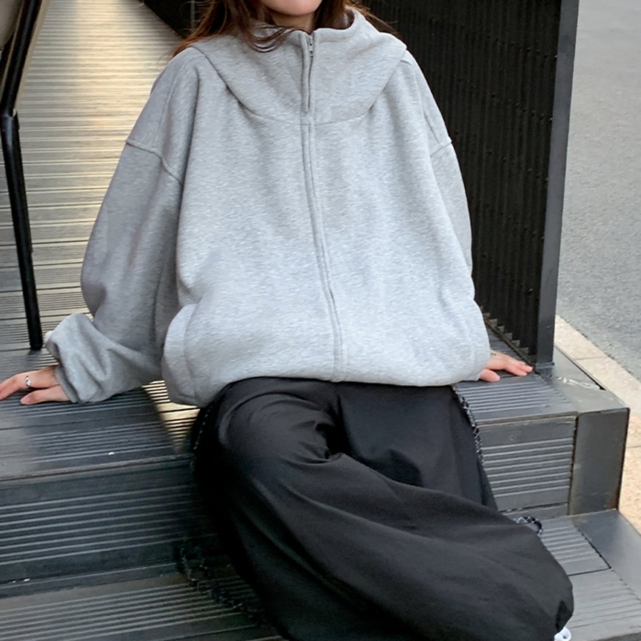 ビッグシルエットハイネックスウェットジップフーディ A01955