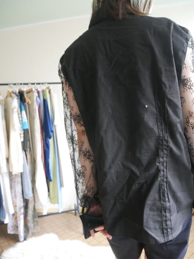 90s-I・N・C Lace Sleeve Shirt / Black