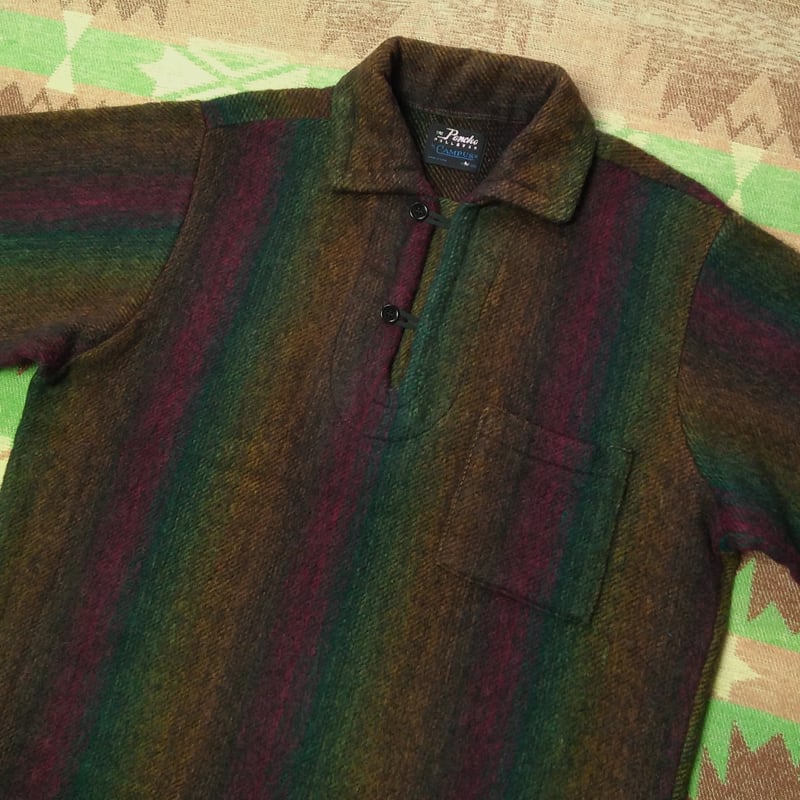 60s CAMPUS Shadow Stripe Wool Pullover Shirt （M） | Wonder Wear