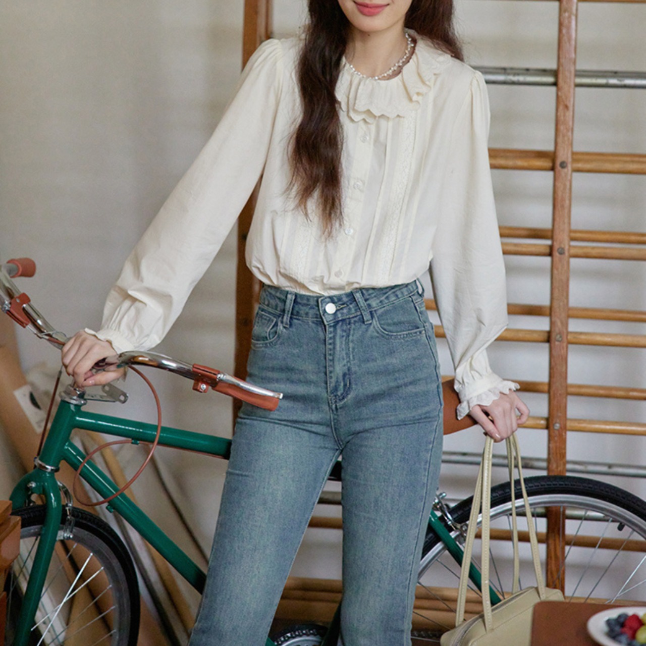 長袖 フリルカラー ブラウス W01364