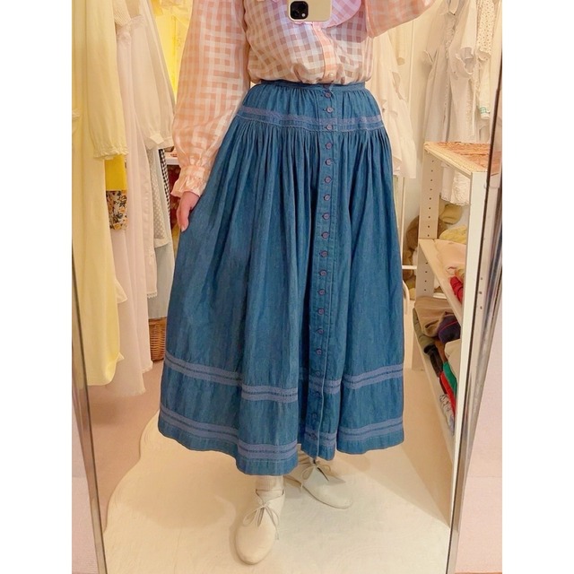 PINKHOUSE / denim lace tiered skirt