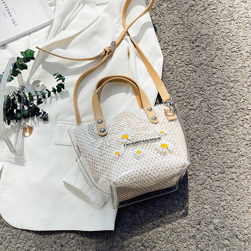 夏の小さなバッグ女性バッグ2020新しいトレンディな野生のポータブルメッセンジャーバッグネット赤ファッション透明ショルダーバケットバッグ Tiancai_Wing_Bag7253025