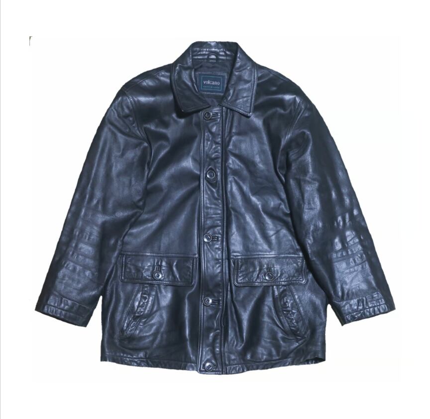 激レア♣︎evoke wool Leather P-COAT 袖レザーピーコート volcano(ヴォルケーノ) レザーコート | 少しマニアックな古着の