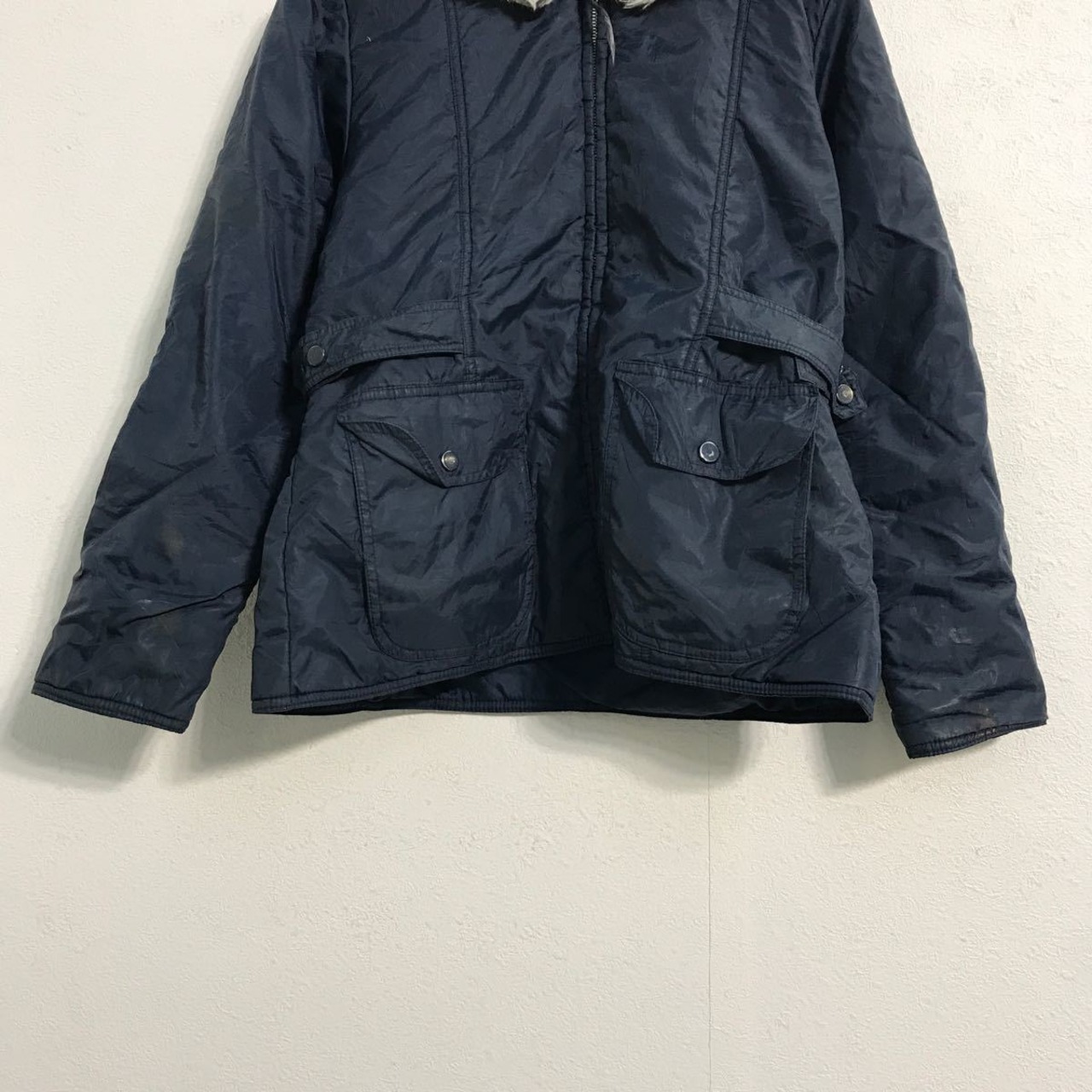 aspen ナイロン ジャケット M〜 ネイビー ファー付き フード 中綿 