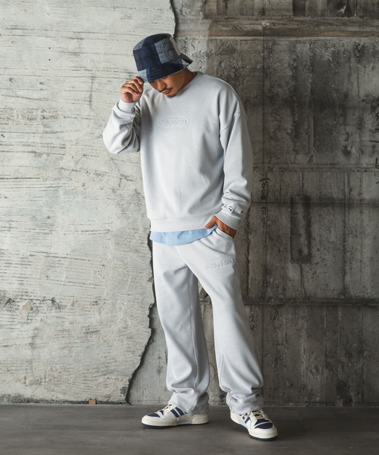 【#Re:room】EMBOSS LOGO STRETCH RIB WIDE PANTS［REP199］