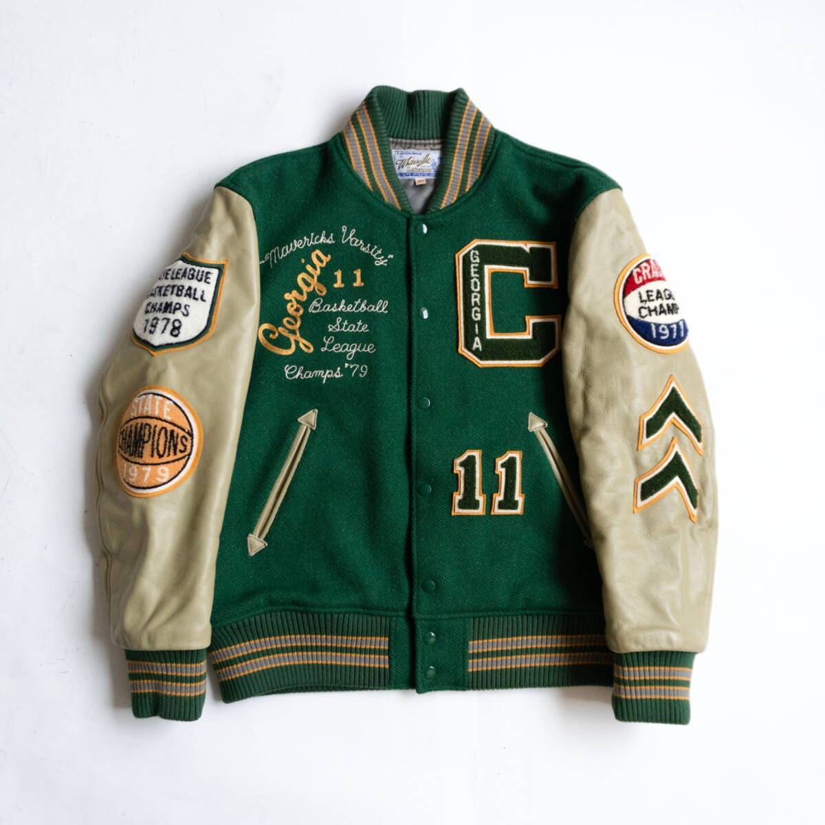 【美品】WHITESVILLE【フルデコ レザースリーブ スタジャン】40 スタジアムジャンパー ホワイツビル 26070531 美品】WHITESVILLE【フルデコ レザースリーブ スタジャン】40