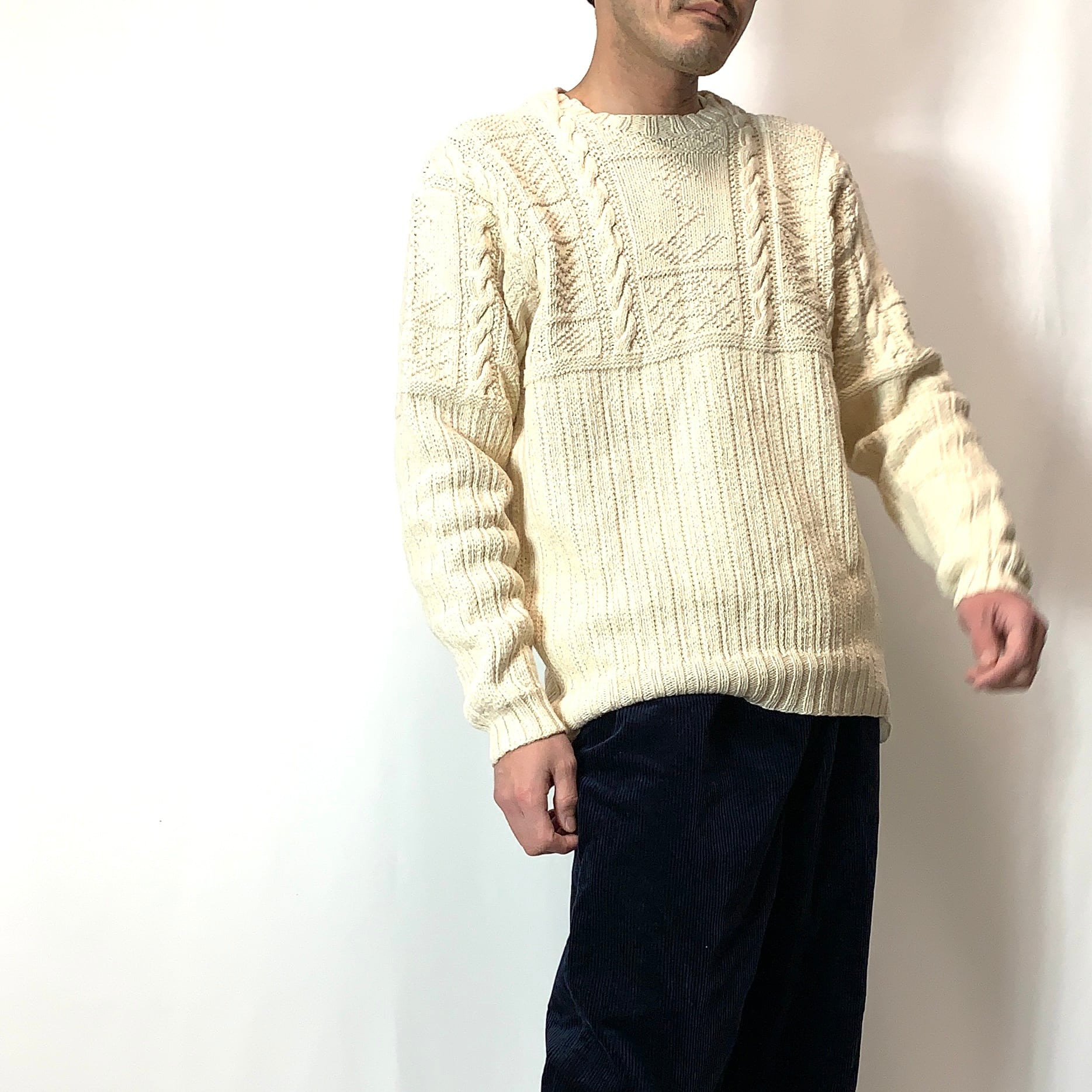 vintage old 90s RALPH LAUREN POLO SPORT cotton knit cotton sweaterラルフローレン  ポロスポーツ コットンニット コットンセーター size L オフホワイト 生成り メンズ レディース ビンテージ ヴィンテージ