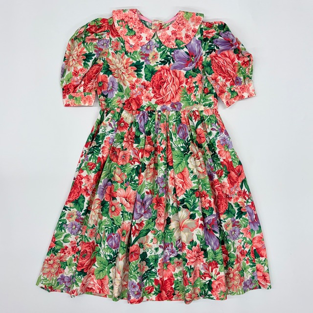 【6-8T】Handmade floral dress ハンドメイド 花柄 ワンピース ドレス