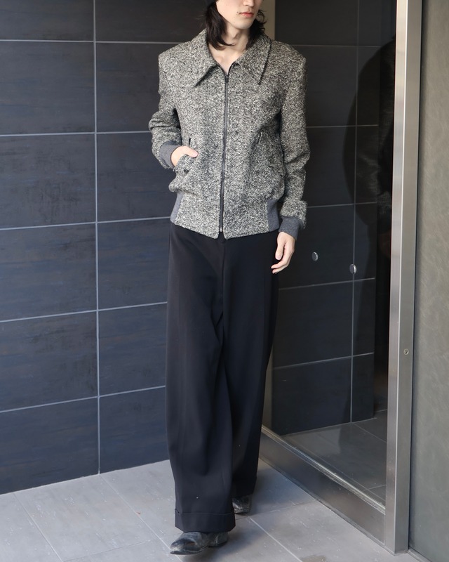 short length zip-up tweed blouson