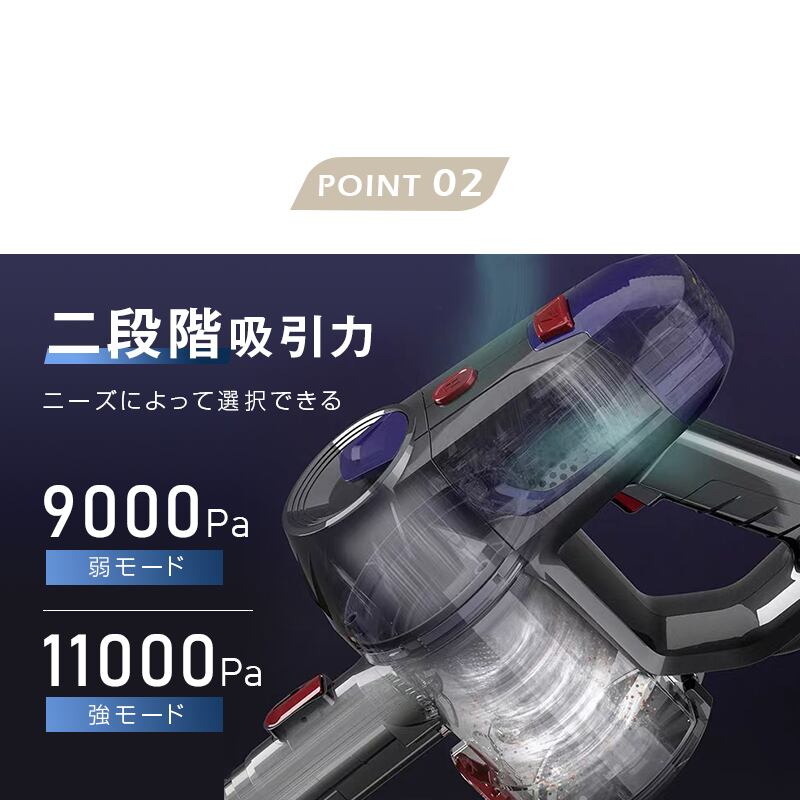 掃除機 コードレス 軽い スティック型 11000Pa ハイパワー 軽量 強力