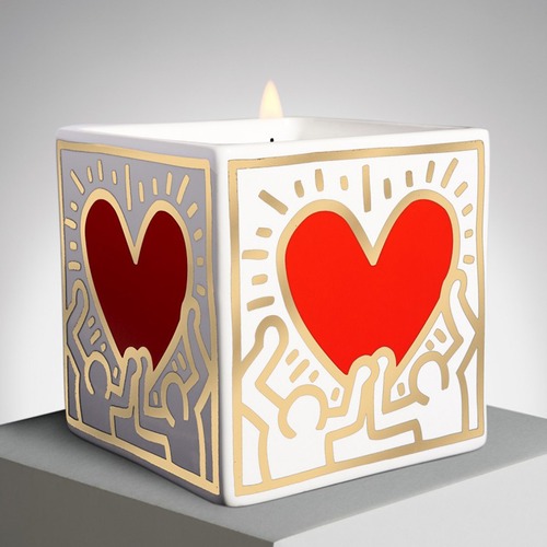 Keith HARING  ”Red Heart with Gold”  Square Perfumed Candle