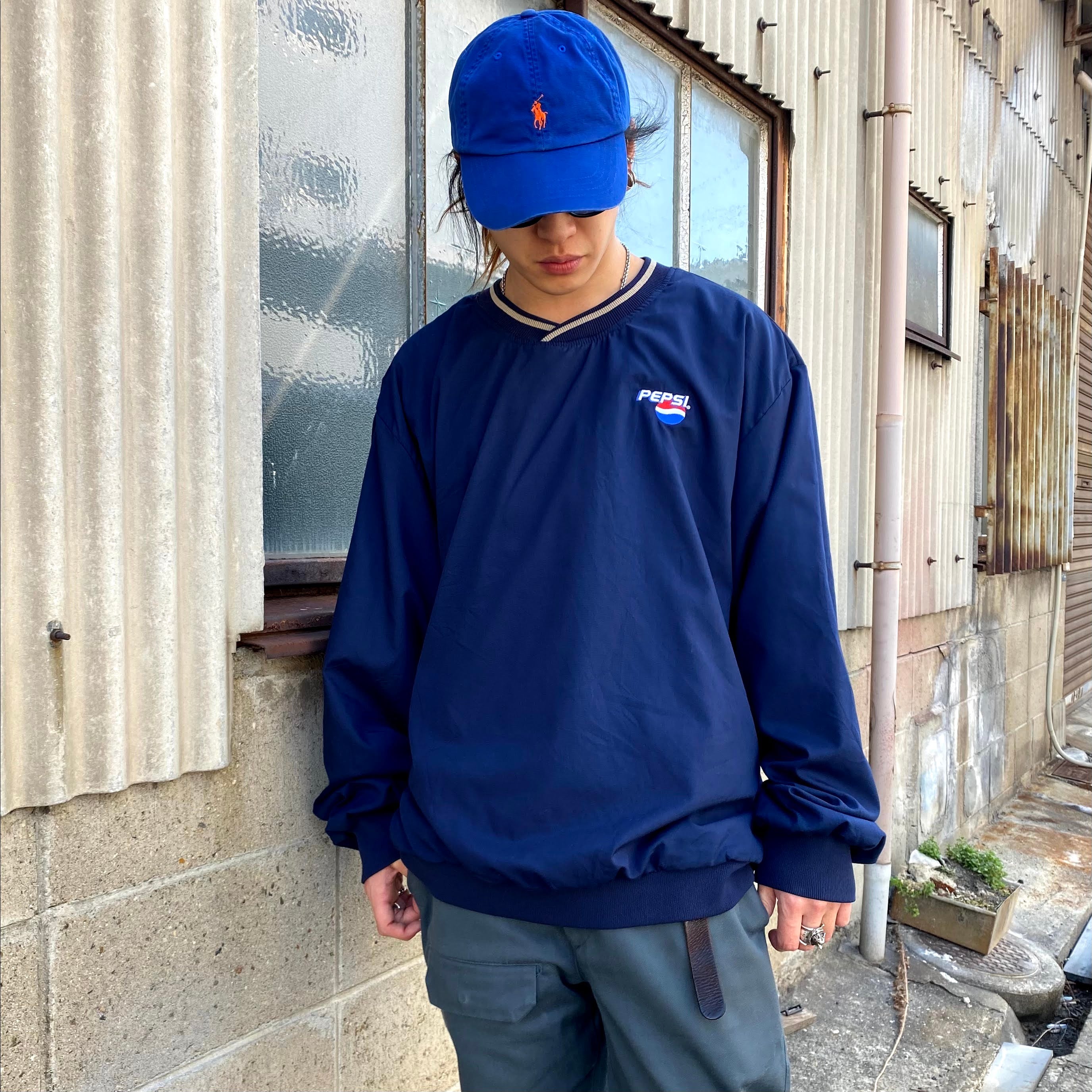 80年代 King Louie Pepsi ペプシ 企業系刺繍入り ナイロンプルオーバージャケット メンズxl 古着 ユニオンチケット付き 80s ビンテージ ヴィンテージ ウォームアップ ネイビー 紺色 ナイロンジャケット Al2110 Cave 古着屋 公式 古着通販サイト