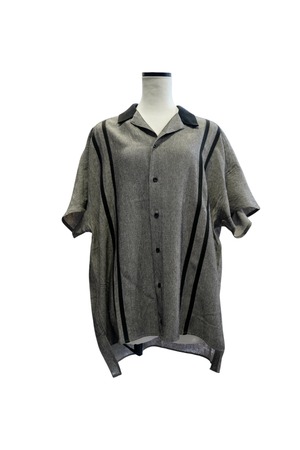 【Nora Lily】Retro Line Open Collar S/S Shirt    Grey x Navy-