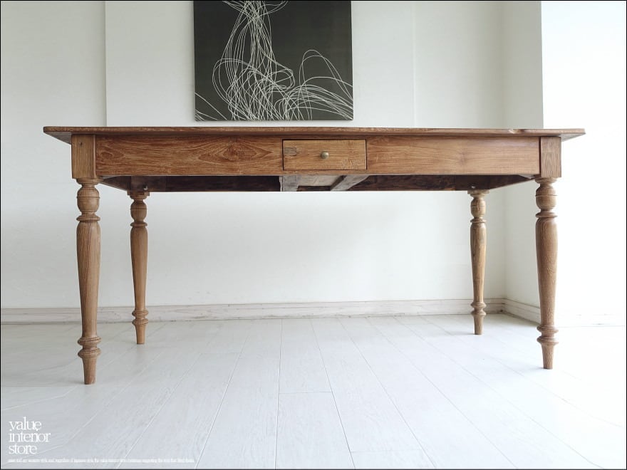 チーク無垢材 ヴィンテージテーブルANDE ダイニングテーブル 什器 古材家具 デスク 机 一点物 表面再仕上済 世界三大銘木 幅166cm