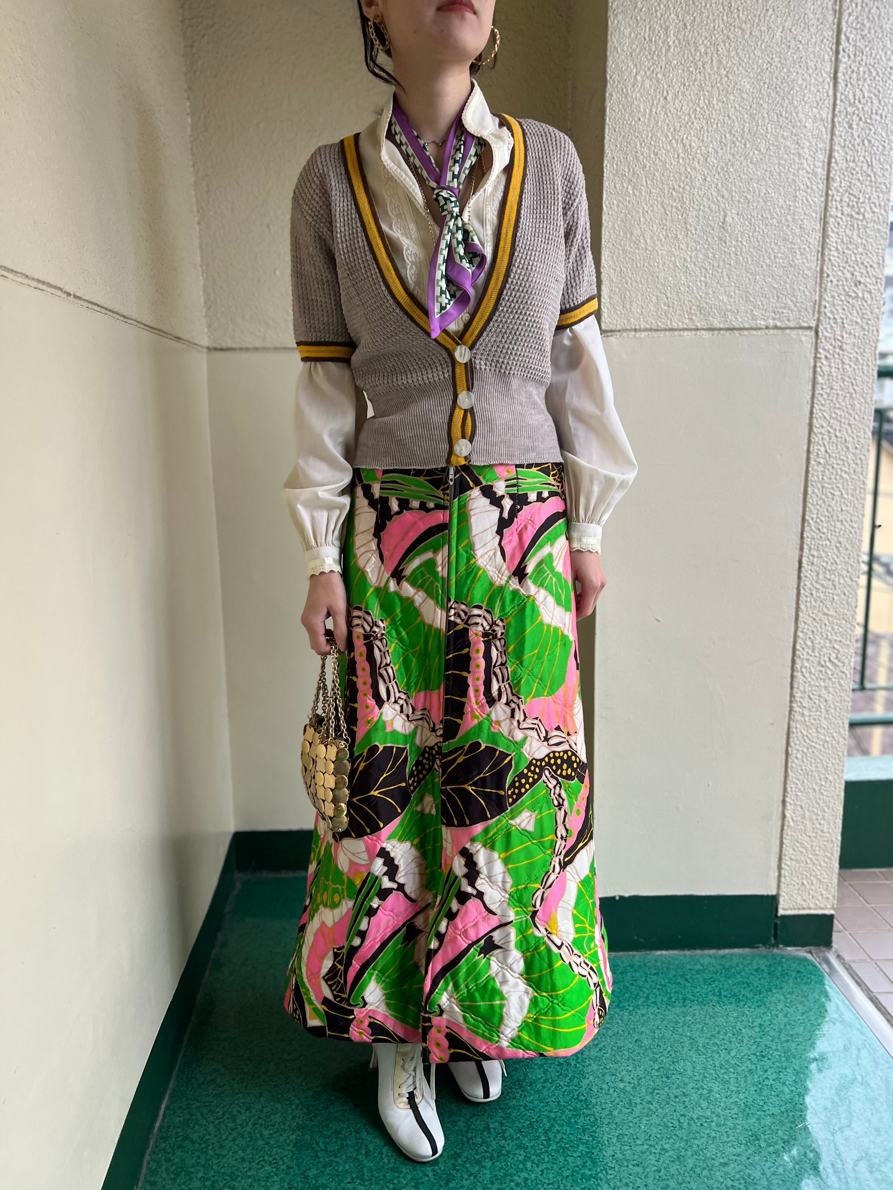 70s gray × yellow knit cardigan ( ヴィンテージ グレー × イエロー