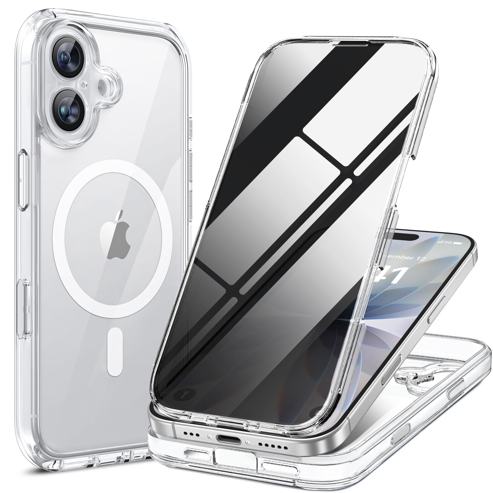 Miracase iPhone17 ケース 覗き見防止 あいふおん17 用 スマホケース 9H 強化ガラス 全身バンパー保護ケース マグセーフ対応
